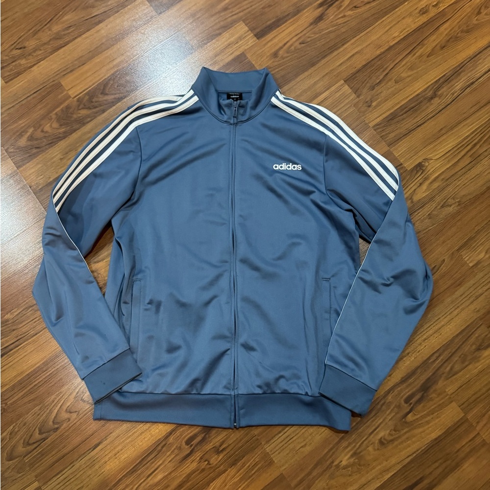 Adidas Blue Lightweight Shirt Jacket with Signature Stripes